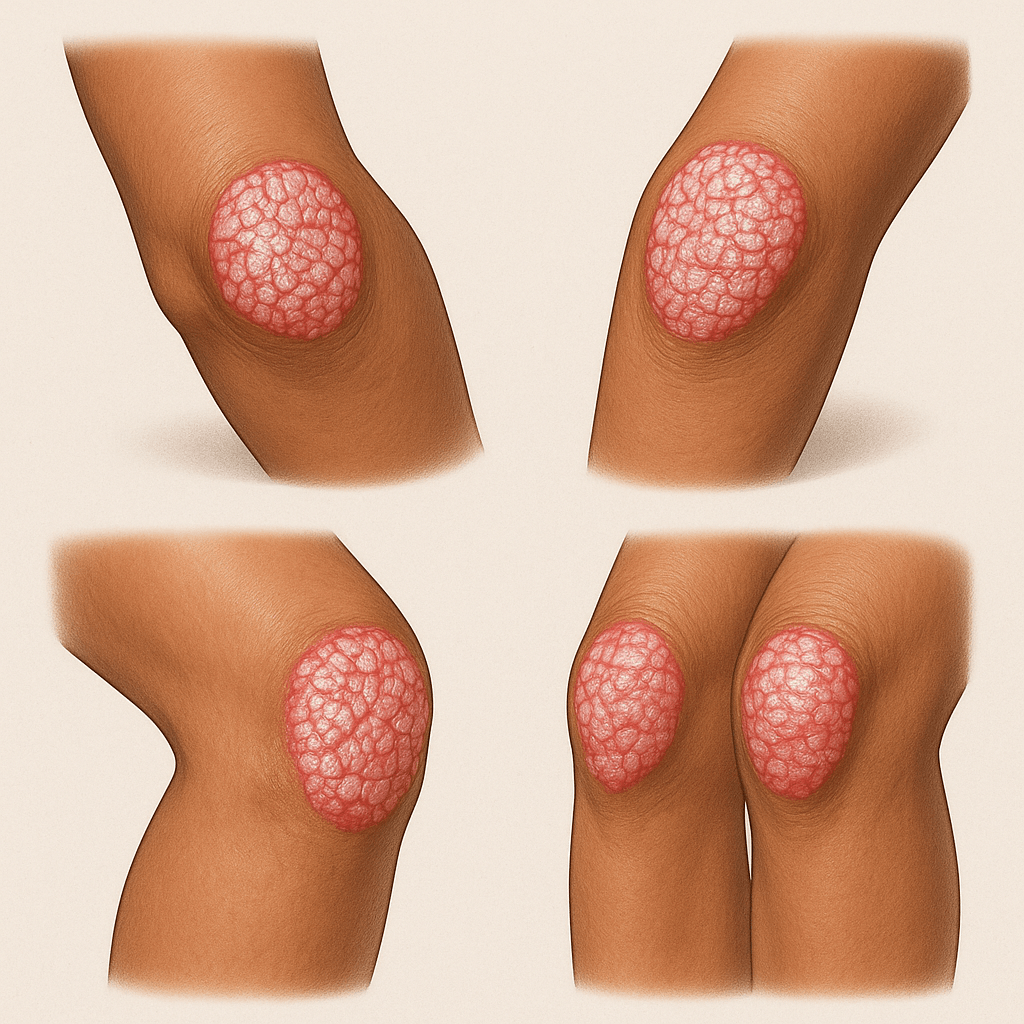 Plākšņveida psoriāzes vizuālis uz elkoņiem un ceļiem